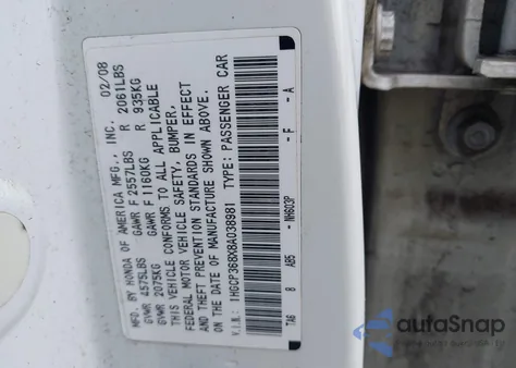 2008 Honda Accord 3.5 Ex-L from USA, damaged, VIN 1HGCP368X8A038981